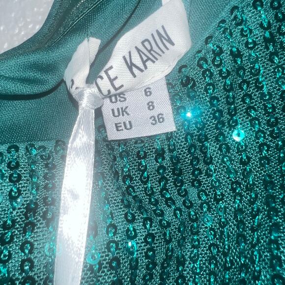 NWT Grace Karin Sequined Asymmetric One Shoulder Bodycon Midi Dress Green Size 6 - Picture 7 of 8